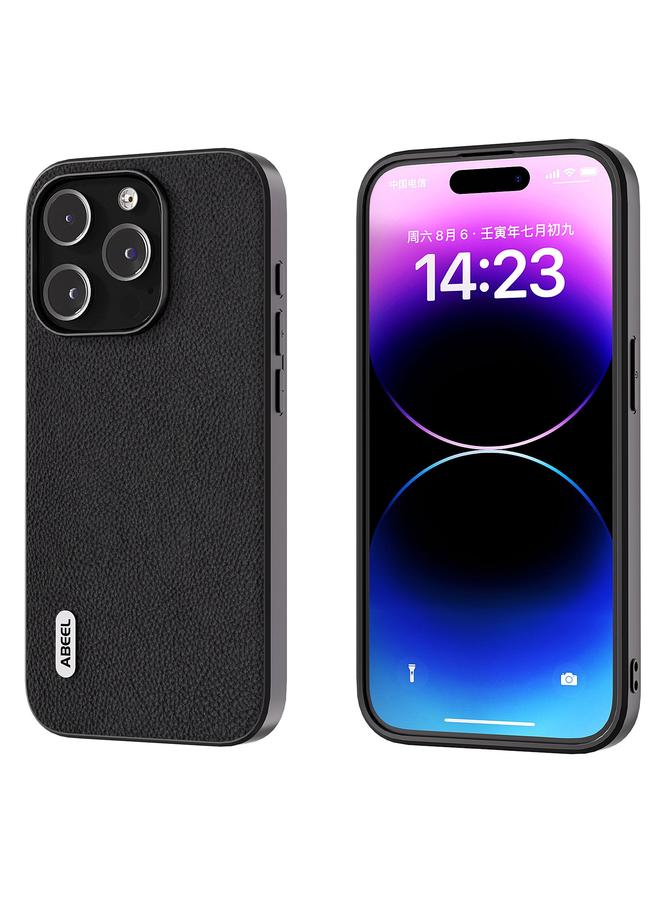 S-TOP Case For iPhone 15 Pro Max ABEEL Genuine Leather + PC Litchi Texture Phone Case - Image 1