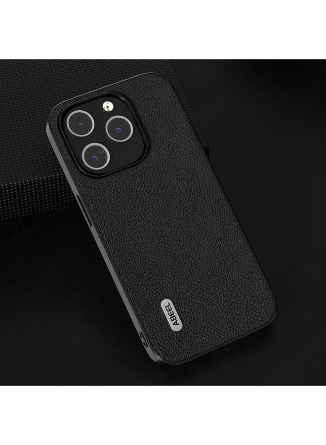 S-TOP Case For iPhone 15 Pro Max ABEEL Genuine Leather + PC Litchi Texture Phone Case - Image 2