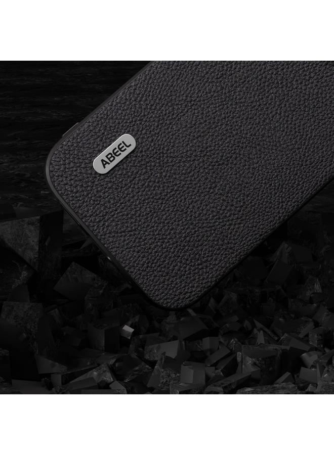 S-TOP Case For iPhone 15 Pro Max ABEEL Genuine Leather + PC Litchi Texture Phone Case - Image 3