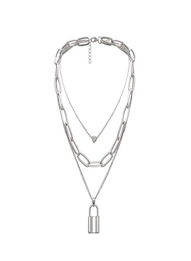 YouBella Jewellery for women Lock Heart Pendant Necklace for Women & Girls (Silver) - Image 1
