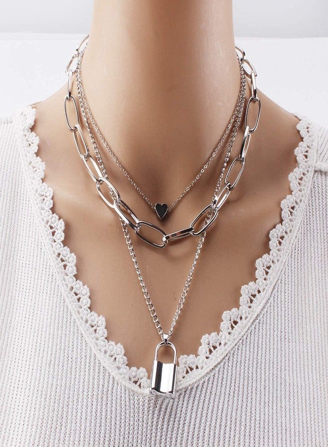 YouBella Jewellery for women Lock Heart Pendant Necklace for Women & Girls (Silver) - Image 3