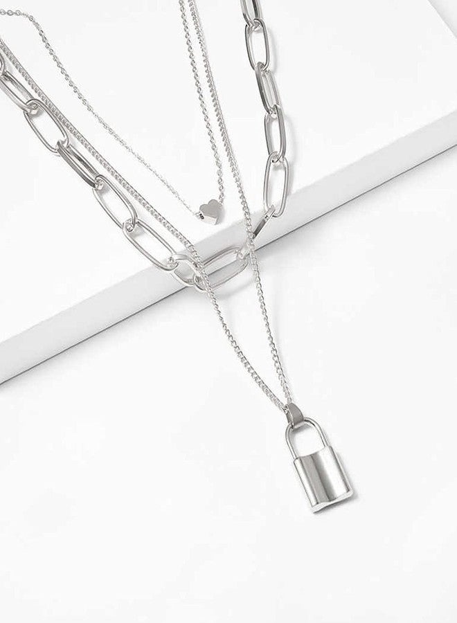 YouBella Jewellery for women Lock Heart Pendant Necklace for Women & Girls (Silver) - Image 5