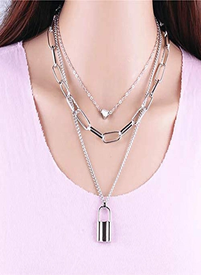 YouBella Jewellery for women Lock Heart Pendant Necklace for Women & Girls (Silver) - Image 2