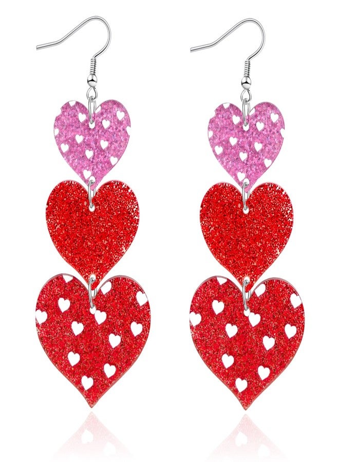 Mintolex Heart Earrings for Women Acrylic Glitter Red Pink Long Drop Earring Multi Hearts Love Earrings Jewelry for Valentine's Day, Acrylic, No Gemstone - Image 1
