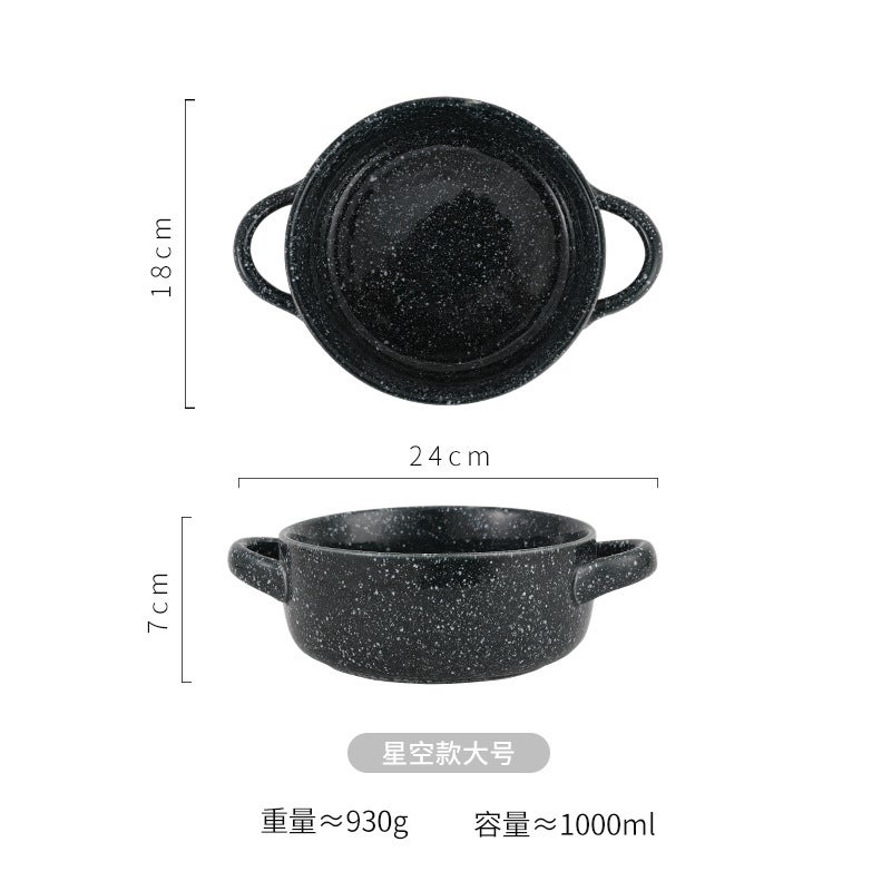 Japanese And Korean Tableware Ceramic Double Ear Bowl Ramen Salad Bowl Snail Powder Soup Bowl With Lid Instant Noodle Bowl - Image 1