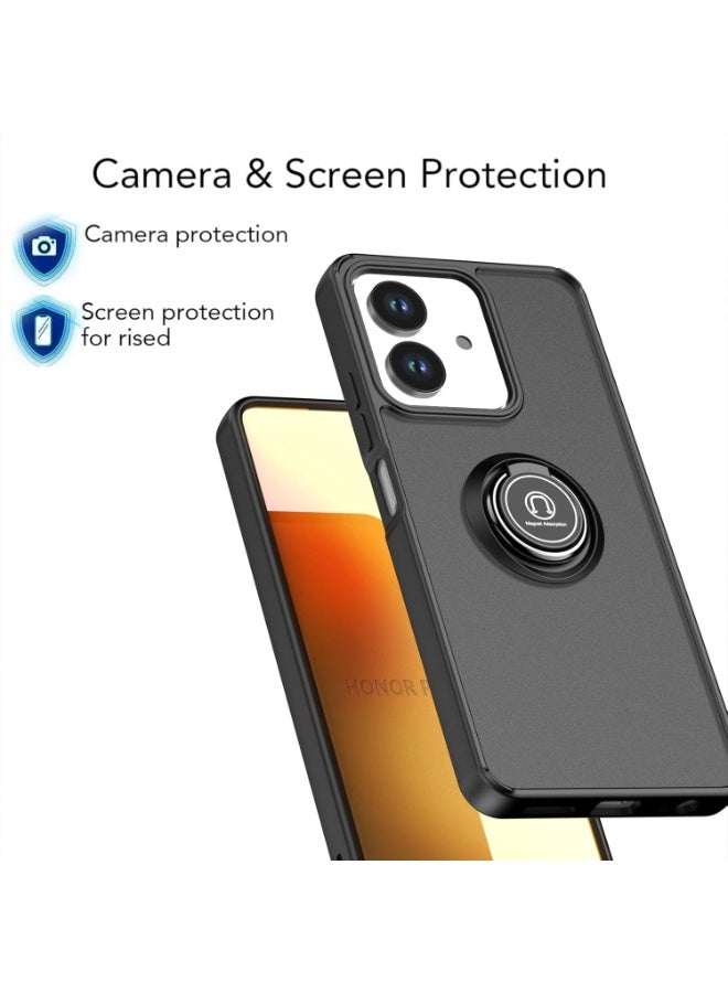 جراب لهاتف Honor X5C / Honor X5C Plus، مزود بحلقة معدنية دوارة وحامل، مقاوم للصدمات، بلمسة نهائية غير لامعة، مضاد لبصمات الأصابع، وحامل مغناطيسي للسيارة. - Image 3