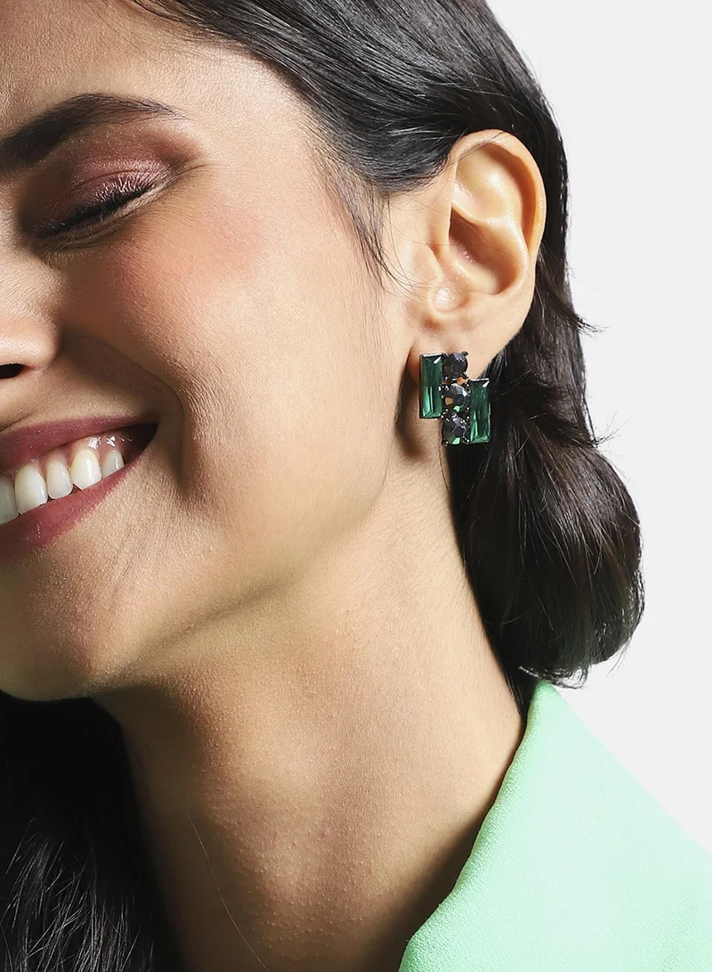 سوهي أقراط كريستال بار - أخضر وفضي