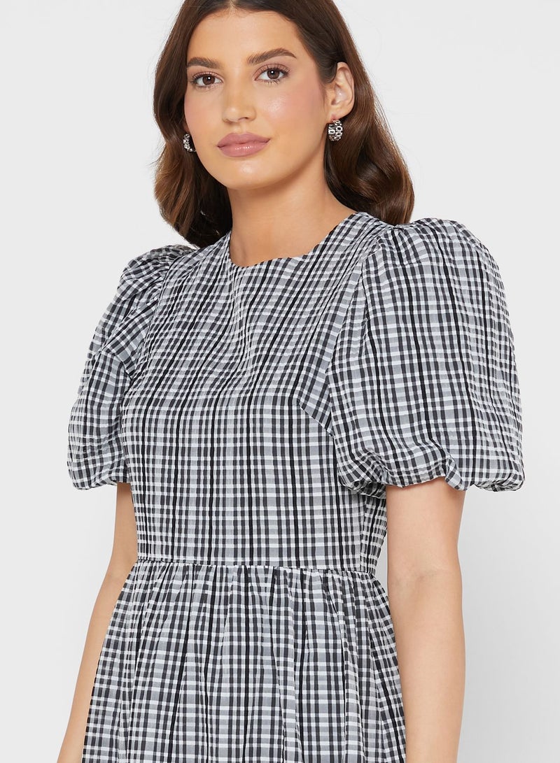 Puff Sleeve Knitted Tiered Dress