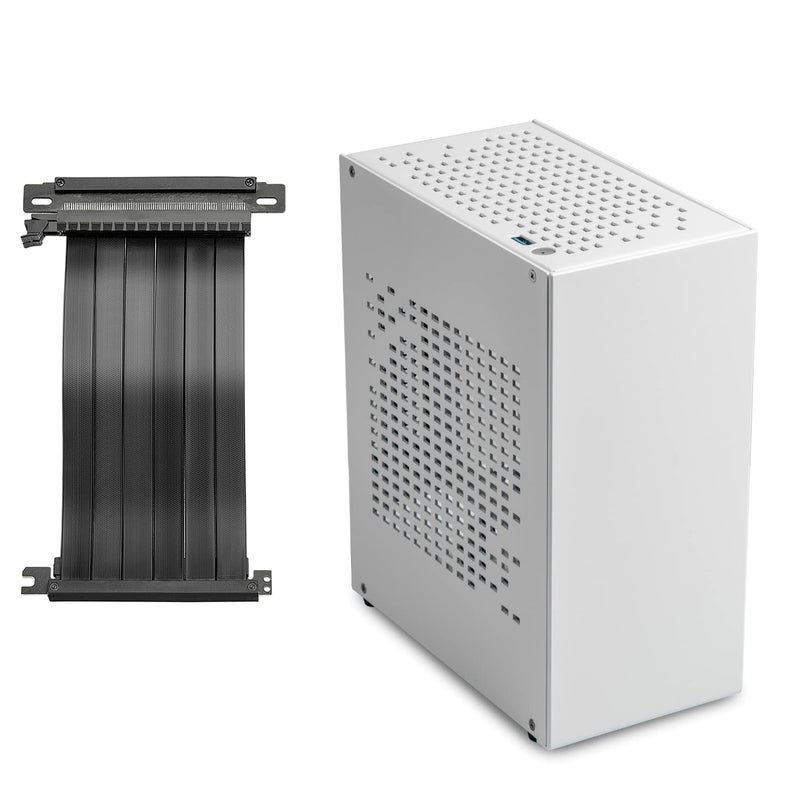JOYJOM Aluminum Mini ITX Case with PCI Riser, Mini PC Case, SFF Small Form Factor PC Case, TX Computer Gaming Case Supports GPU Graphics Card (White) - Image 1