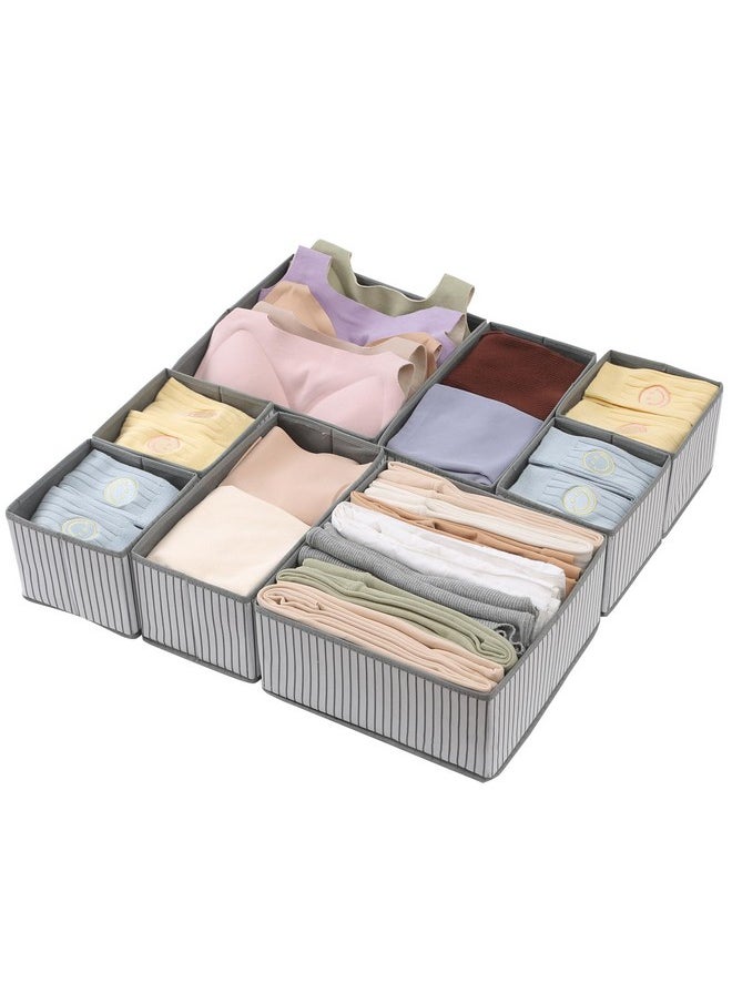 HOUSE OF QUIRK House of Quirk Non-Woven Foldable Clothing Storage Box Closet Dresser Drawer Organizer Containers Divider With Drawers For Underwear,Bras,Socks,Ties,Scarves,Set Of 8(Grey Stripes)  - Image 1
