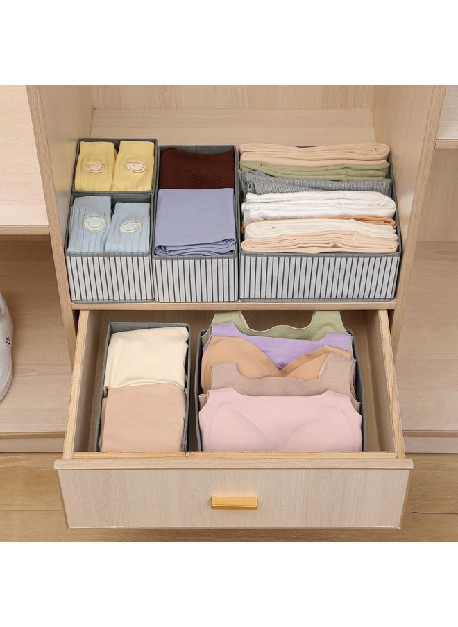 HOUSE OF QUIRK House of Quirk Non-Woven Foldable Clothing Storage Box Closet Dresser Drawer Organizer Containers Divider With Drawers For Underwear,Bras,Socks,Ties,Scarves,Set Of 8(Grey Stripes)  - Image 3