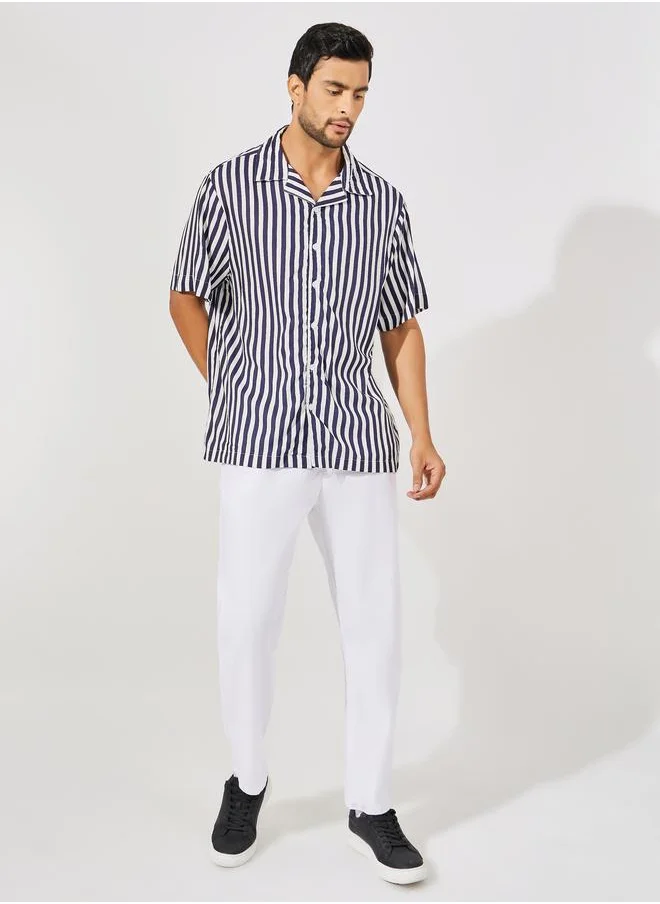 Styli Striped Resort Collar Relaxed Fit Shirt