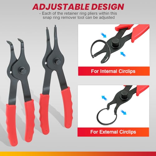DASBET Snap Ring Plier Set 11PCS Straight & Bent Retaining Ring Pliers w/Hook & Pick Heavy Duty Internal External Pliers .038in - .09in Circlip Combination Retaining Clip for Car Trunk Motorcycle - Image 5