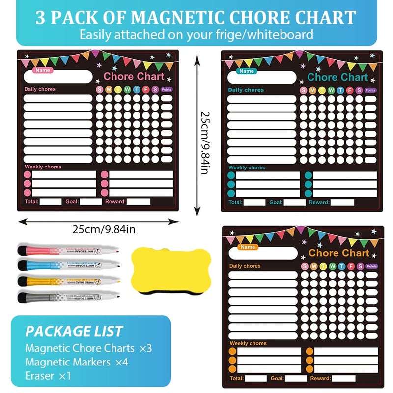 OFIFO 3Pcs Child Chore Chart Trackable Behavior Reward Chard for Kids, Dry Erase Magnetic Chore Chart with Pre-Designed Weekly & Daily Sheet, Ideal for Responsibility and Good Habits Cultivation - Image 2
