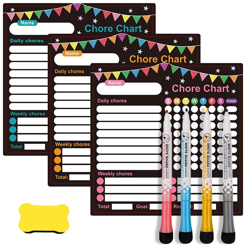 OFIFO 3Pcs Child Chore Chart Trackable Behavior Reward Chard for Kids, Dry Erase Magnetic Chore Chart with Pre-Designed Weekly & Daily Sheet, Ideal for Responsibility and Good Habits Cultivation - Image 1
