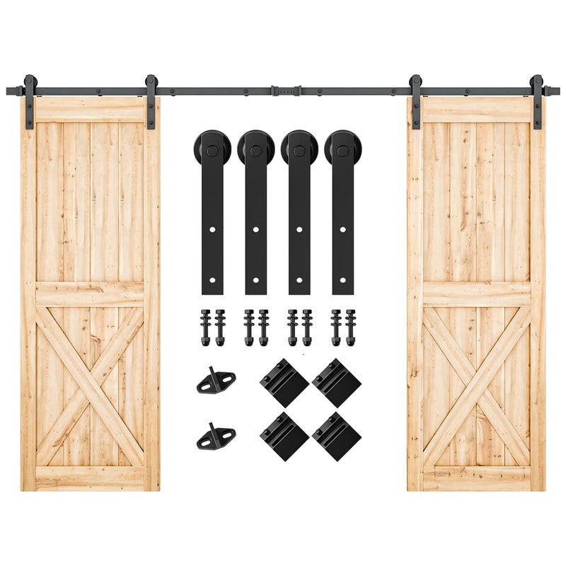 SMARTSTANDARD 10FT Double Barn Door Hardware Kit, Sliding Barn Door Track, Heavy Duty, Smoothly and Quietly-Easy to Install-Includes Step-by-Step Installation Instruction Fit 30" Wide Door Panel - Image 1