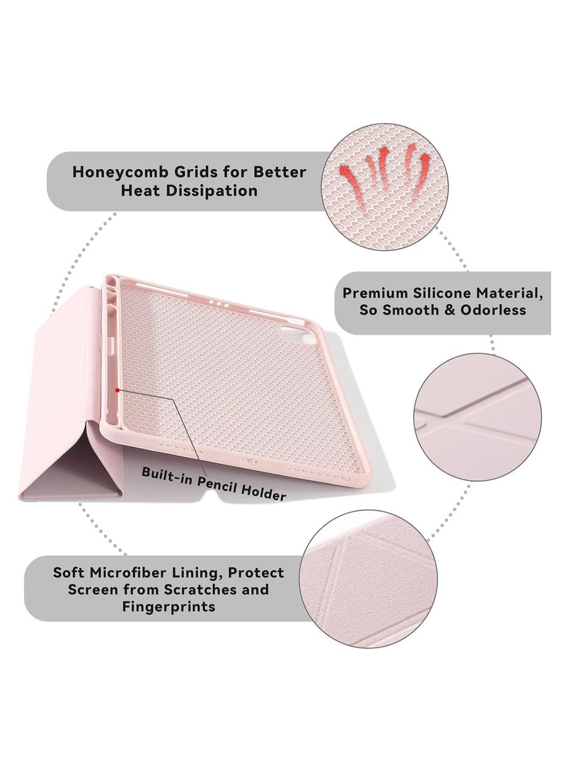 Generic Ecosystem Case for iPad Pro 12.9 Inch 2021/2020/2018 with Pen Holder, 5-in-1 Multiple Viewing Angles, Smooth Silicone Case & Soft TPU Back, Auto Sleep/Wake, Pencil 2 Charging Folio (Pink)  - Image 4