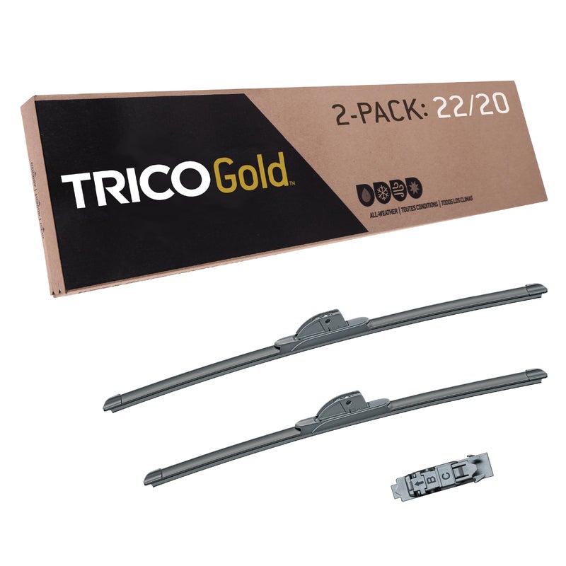 TRICO Gold 182220 22 20 Inch Pack of 2 Automotive Replacement Windshield Wiper Blades for My Car Super Premium All Weather Beam Blade for Select Vehicle Models