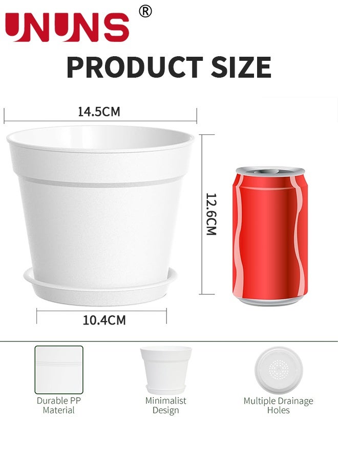 UNUNS أصص نباتات، عبوة 10 أصص نباتات، أصص شتلات بلاستيكية ناعمة سميكة مع ثقوب، مزهرية، أصص زهور، حاوية نباتات لقصاصات العصارة وزرعها في حديقة المنزل (القطر: 14.5 سم أبيض) - Image 2