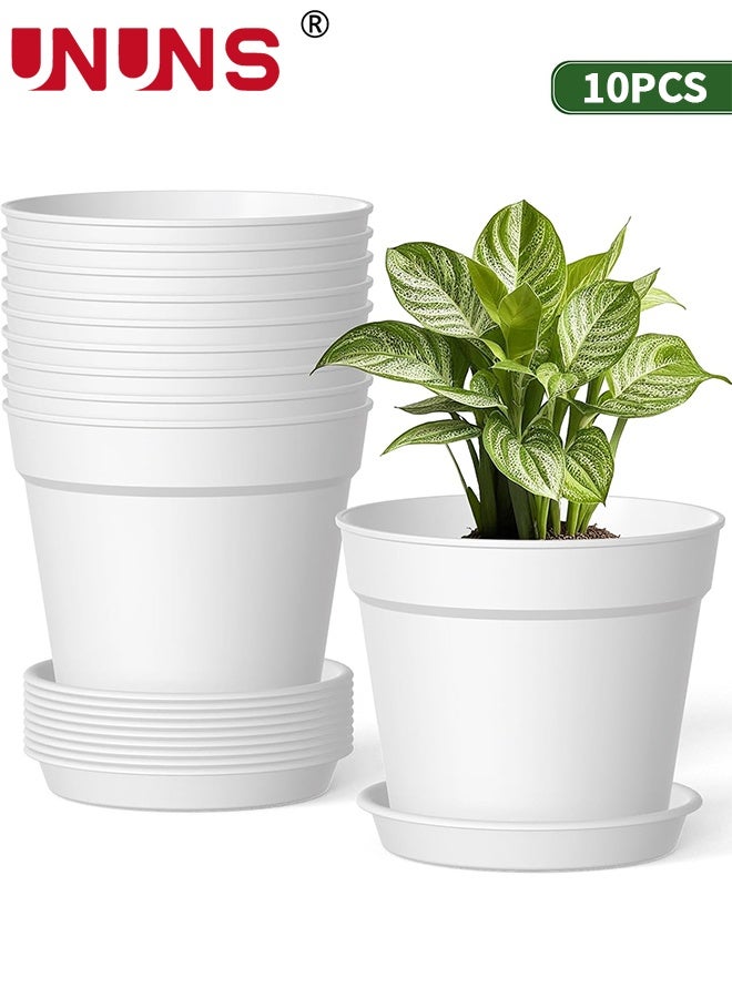 UNUNS أصص نباتات، عبوة 10 أصص نباتات، أصص شتلات بلاستيكية ناعمة سميكة مع ثقوب، مزهرية، أصص زهور، حاوية نباتات لقصاصات العصارة وزرعها في حديقة المنزل (القطر: 14.5 سم أبيض) - Image 1