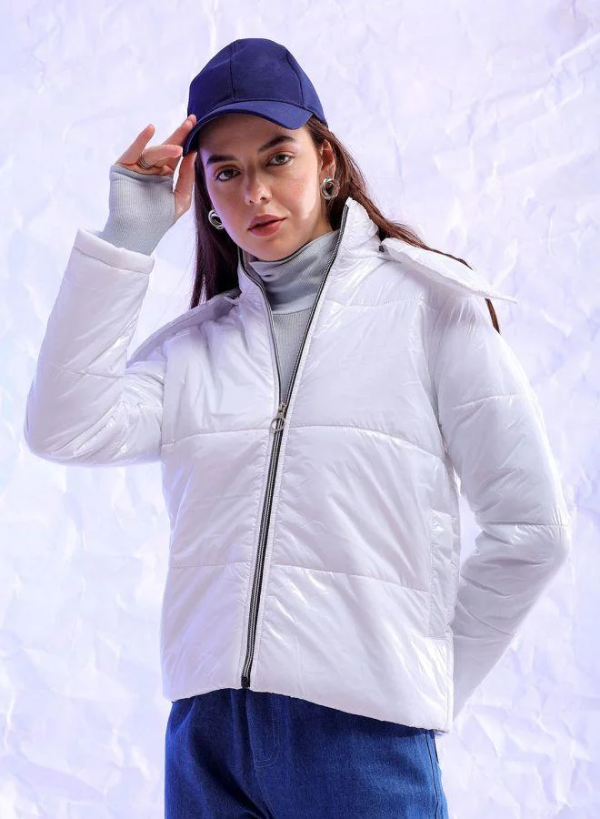 Women Slim Fit Solid Puffer Jacket