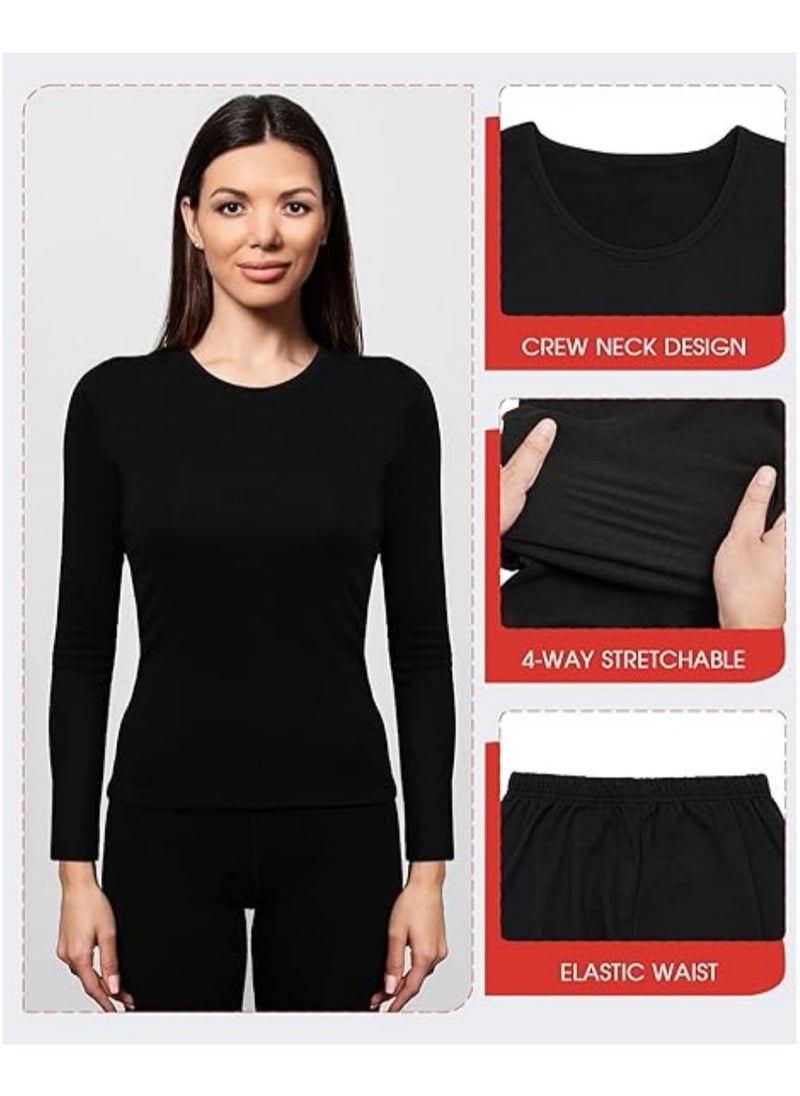 AUTOYSUR Women Thick Thermal Underwear Set, Ladies Self-heating Long Johns Thermal Set, Premium Soft Hyaluronic Acid Water-locking Base Layer Tops & Bottoms for Hiking, Black  - Image 2