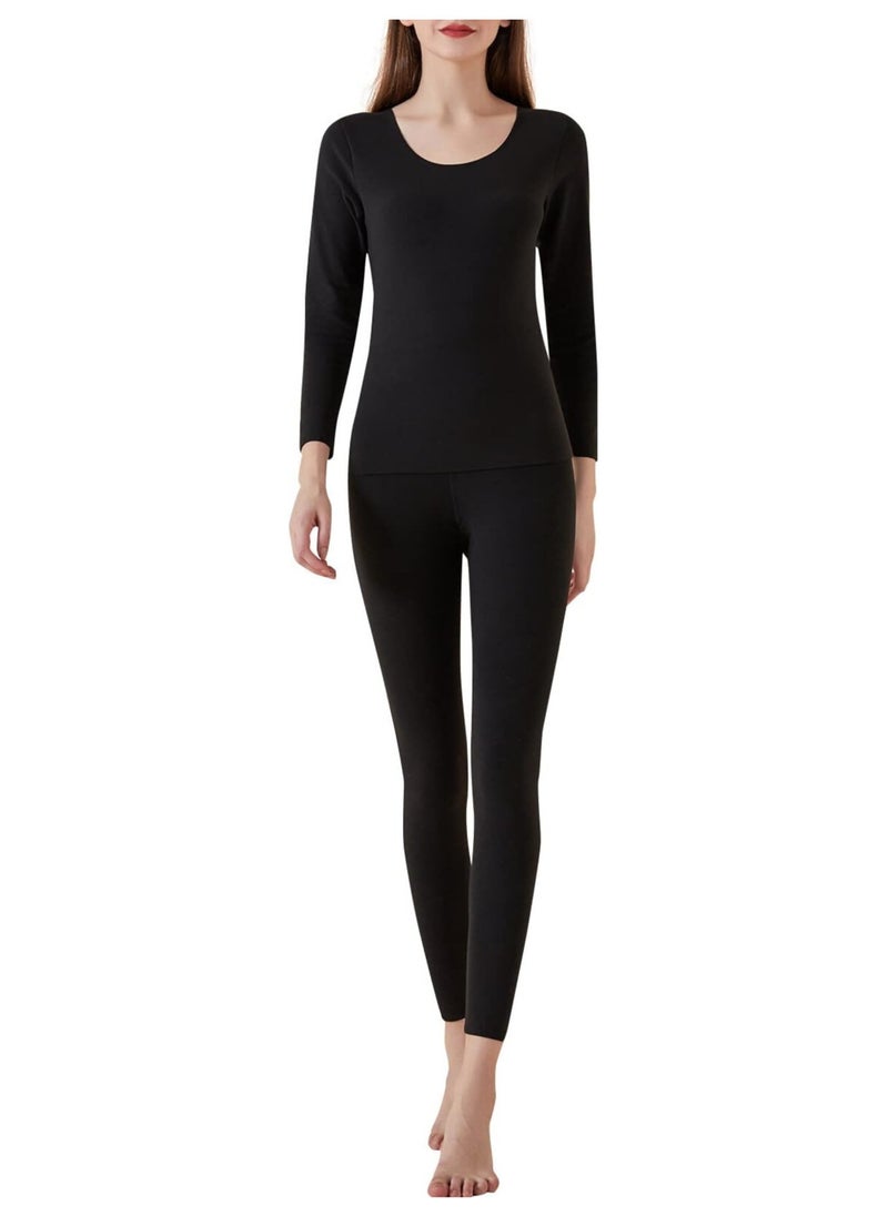 AUTOYSUR Women Thick Thermal Underwear Set, Ladies Self-heating Long Johns Thermal Set, Premium Soft Hyaluronic Acid Water-locking Base Layer Tops & Bottoms for Hiking, Black  - Image 1