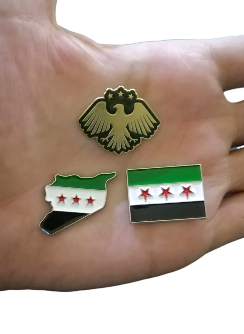 3 metal stickers featuring the Syrian golden eagle, the flag, and a map of beloved Syria, suitable for all types of mobile phones. - Image 1