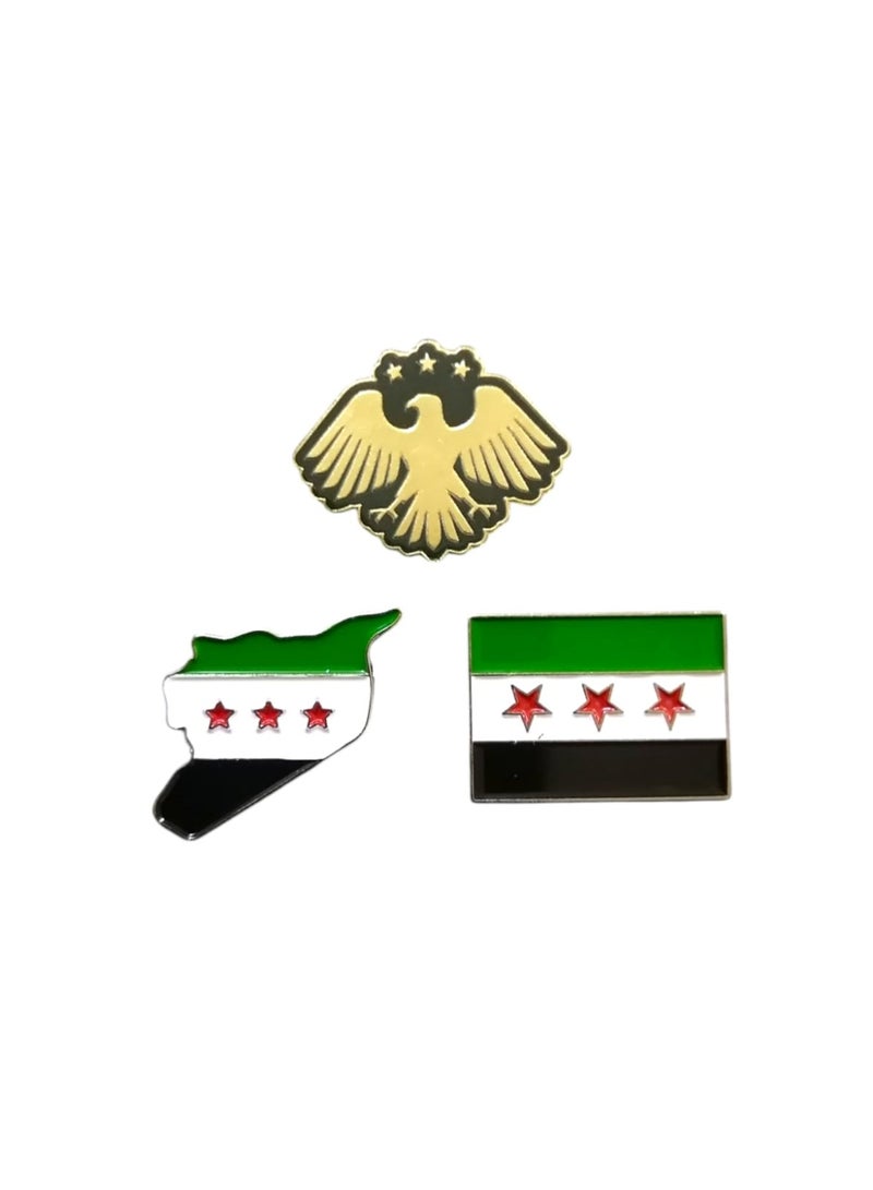 3 metal stickers featuring the Syrian golden eagle, the flag, and a map of beloved Syria, suitable for all types of mobile phones. - Image 2