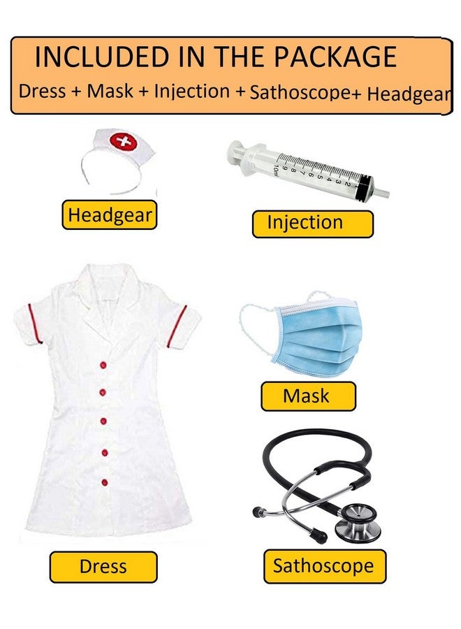 Fancy Dress World Nurse's Coat For Kids | Costumes Boys & Girls With Stethoscope, Mask Injection Headgear Community Helpers Doctor's-Multicolor, Synthetic  - Image 2