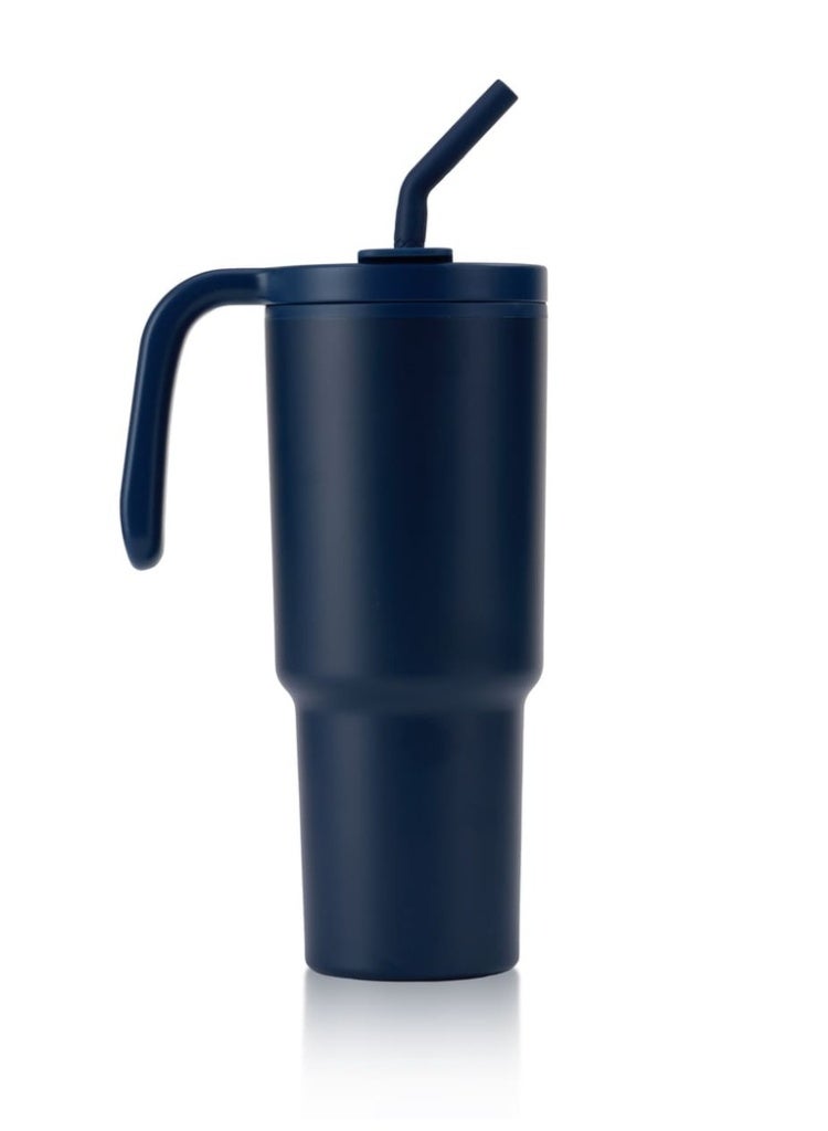 Hans Larsen Forza 360 Recycled Stainless Steel Tumbler Eco-Friendly Spill-Proof Tumbler with 360° Branding Best for Men Women & Kids - 900 ml Navy Blue - Image 3