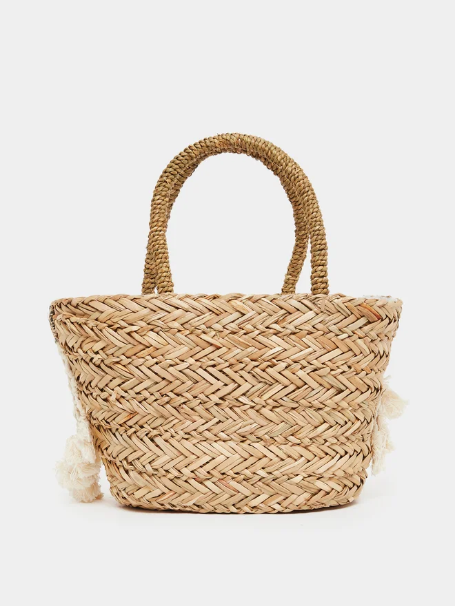Styli Styli Tassel Trim Raffia Beach Handbag