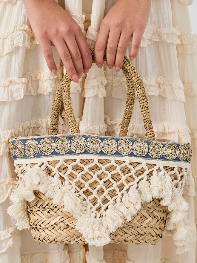 Styli Styli Tassel Trim Raffia Beach Handbag