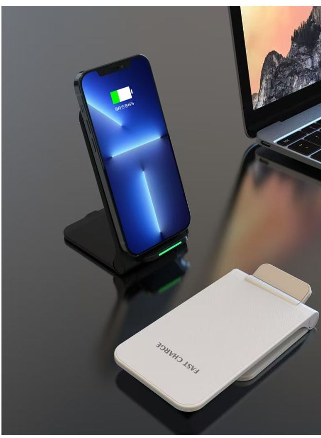 New 15W Wireless Charger with Dual Coils for Vertical and Horizontal Charging, Portable and Foldable, for Android and Apple Wireless Charging Devices (White) - Image 5