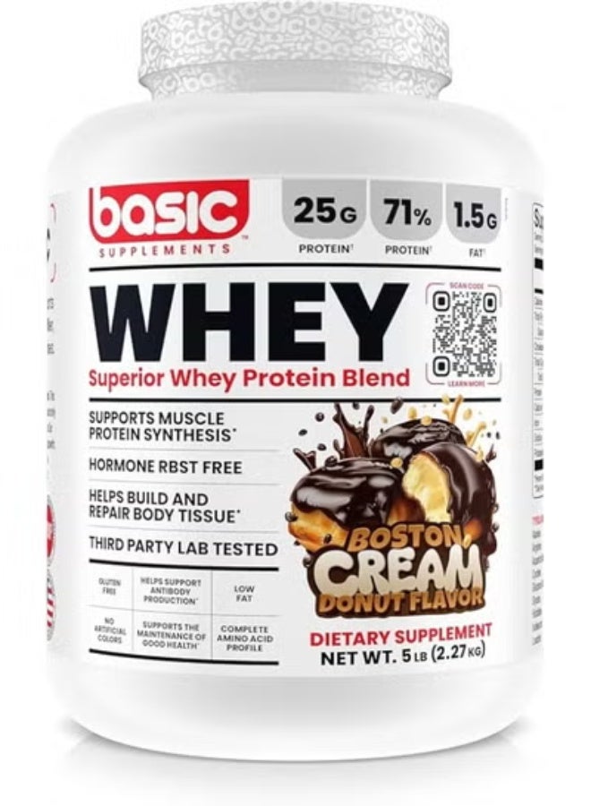 Basic Supplement Whey Protein Powder, 25g Protein, Complete Amino Acid Profile, Gluten-Free, Low Fat, RBST-Free, Supports Muscle Recovery & Antibody Health (5LB, Boston Cream Donut) - Image 1
