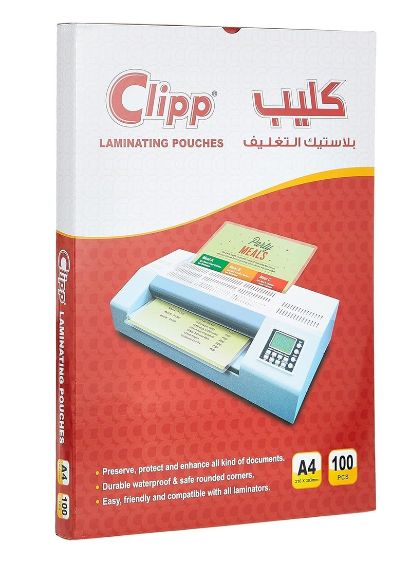 CLIPP 100-Piece A4 Size Lamination Pouches 125 Micron Thicknes  - Image 1