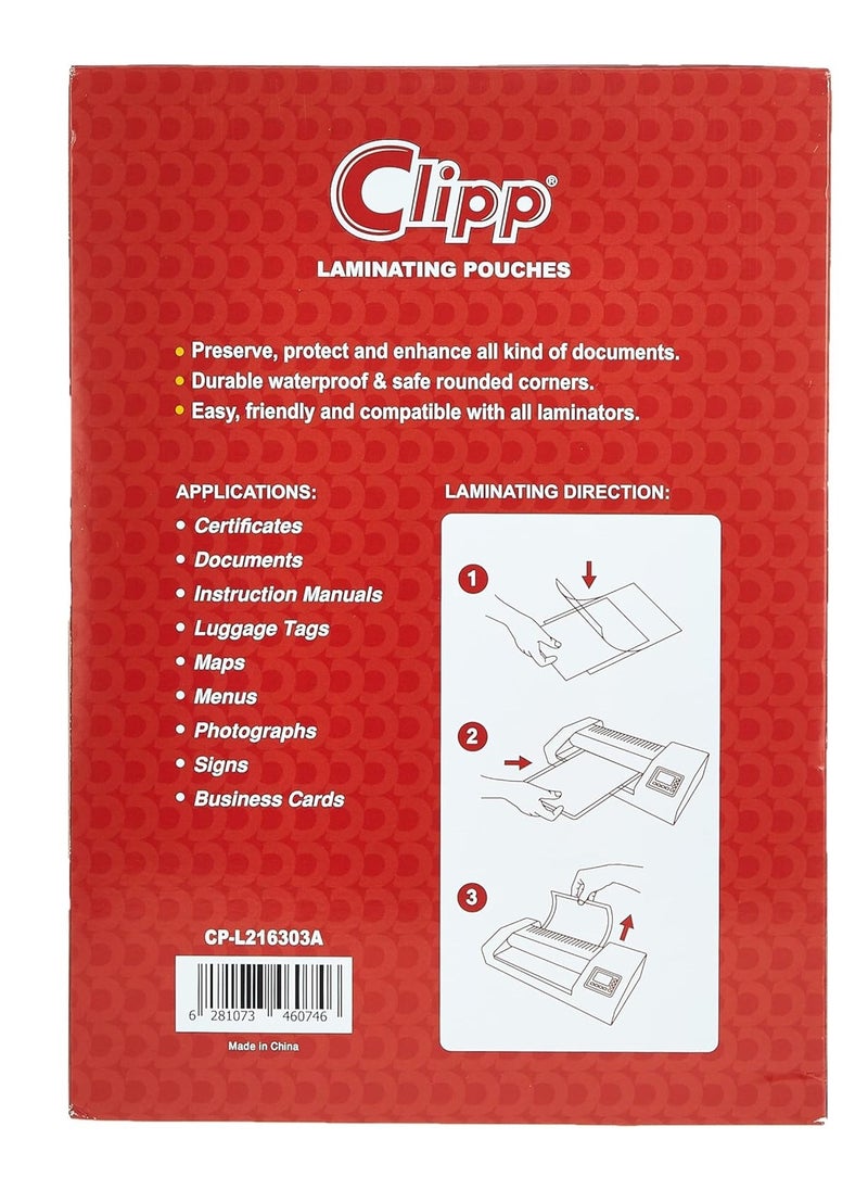 CLIPP 100-Piece A4 Size Lamination Pouches 125 Micron Thicknes  - Image 2