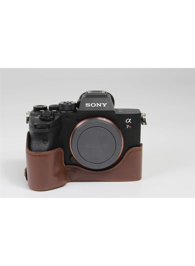 A7R IV Case, BolinUS Handmade PU Leather Half Camera Case Bag Cover Bottom Opening Version for Sony Alpha A7R IV with Hand Strap (Coffee)