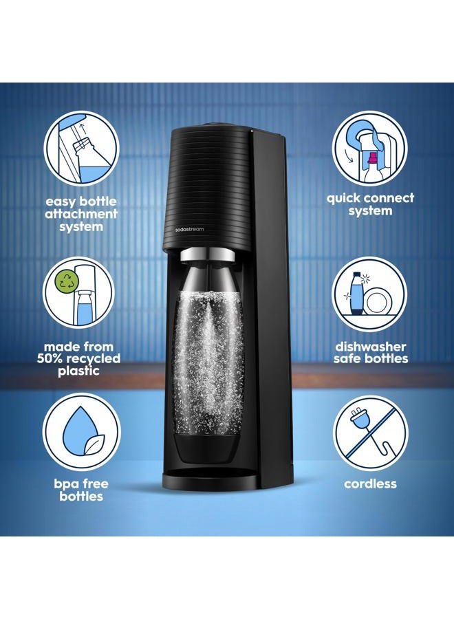 SodaStream - Terra صانع المياه الفوارة | حزمة القيمة | نظام CQC CO2 | يشمل 2 أسطوانات CO2، 3 زجاجات 32 أوقية آمنة للغسل في غسالة الصحون، 2 قطرات نكهة Bubly | يمكن الجمع مع نكهات Pepsi | أسود - Image 3
