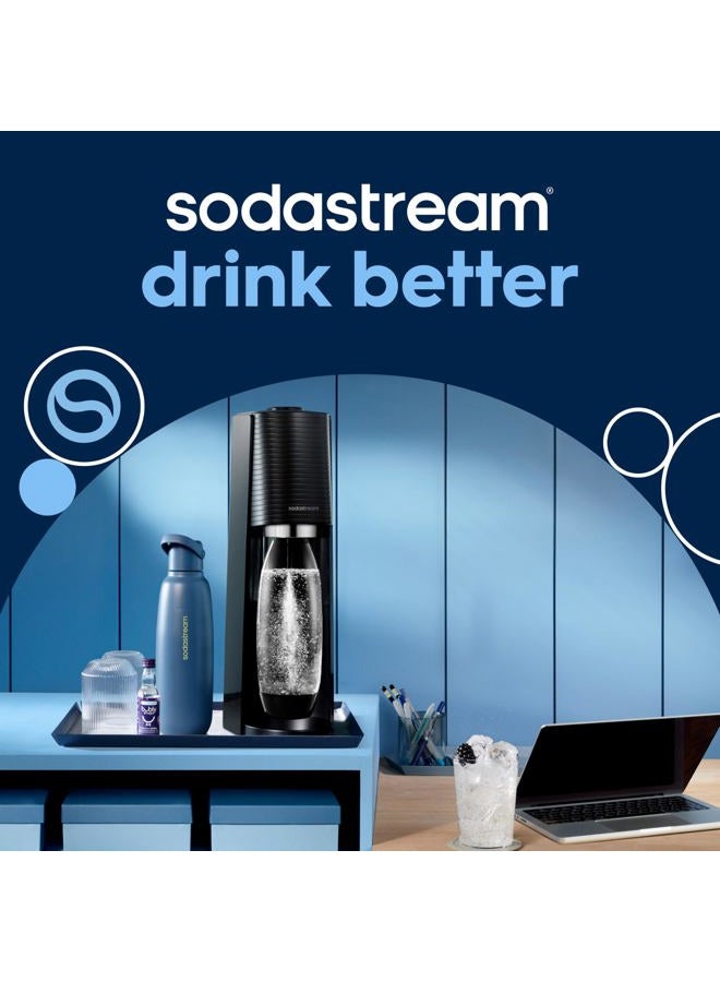 SodaStream - Terra صانع المياه الفوارة | حزمة القيمة | نظام CQC CO2 | يشمل 2 أسطوانات CO2، 3 زجاجات 32 أوقية آمنة للغسل في غسالة الصحون، 2 قطرات نكهة Bubly | يمكن الجمع مع نكهات Pepsi | أسود - Image 2