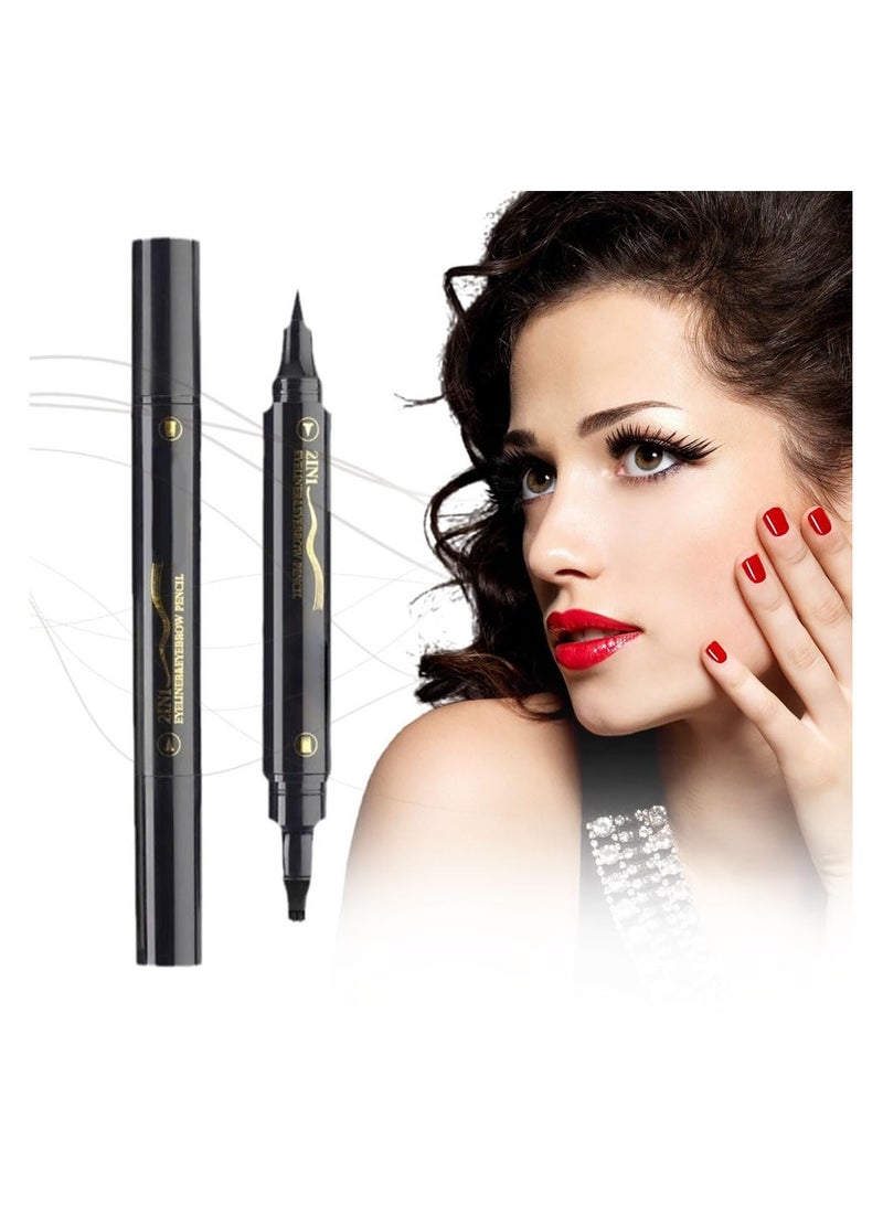 SYOSI قلم تحديد الحواجب، قلم متطور 2 في 1 مقاوم للماء وطويل الأمد، أقلام حواجب سائلة، مكياج حواجب مايكرو بليدنج للحصول على حواجب ذات مظهر طبيعي، قلم بني غامق (قطعتان) - Image 2