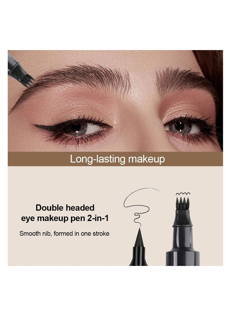 SYOSI قلم تحديد الحواجب، قلم متطور 2 في 1 مقاوم للماء وطويل الأمد، أقلام حواجب سائلة، مكياج حواجب مايكرو بليدنج للحصول على حواجب ذات مظهر طبيعي، قلم بني غامق (قطعتان) - Image 5