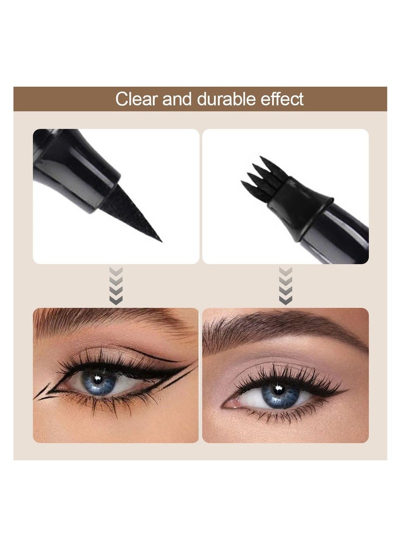 SYOSI قلم تحديد الحواجب، قلم متطور 2 في 1 مقاوم للماء وطويل الأمد، أقلام حواجب سائلة، مكياج حواجب مايكرو بليدنج للحصول على حواجب ذات مظهر طبيعي، قلم بني غامق (قطعتان) - Image 3