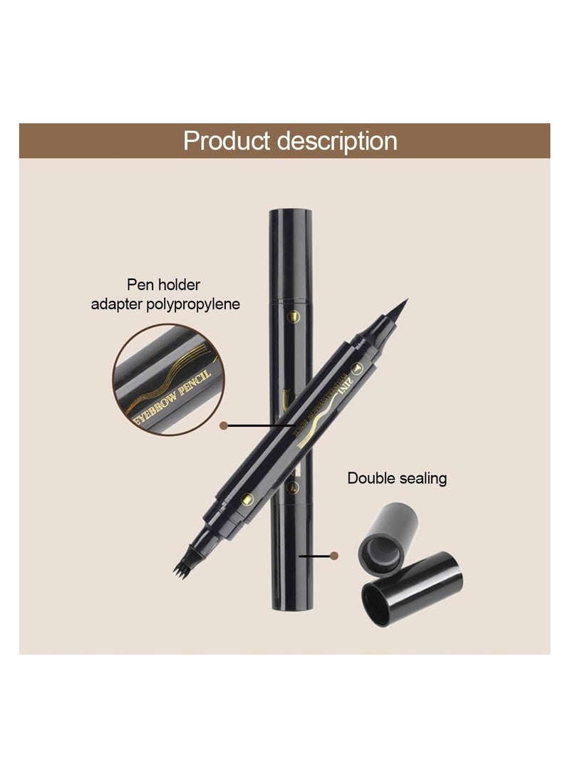 SYOSI قلم تحديد الحواجب، قلم متطور 2 في 1 مقاوم للماء وطويل الأمد، أقلام حواجب سائلة، مكياج حواجب مايكرو بليدنج للحصول على حواجب ذات مظهر طبيعي، قلم بني غامق (قطعتان) - Image 4