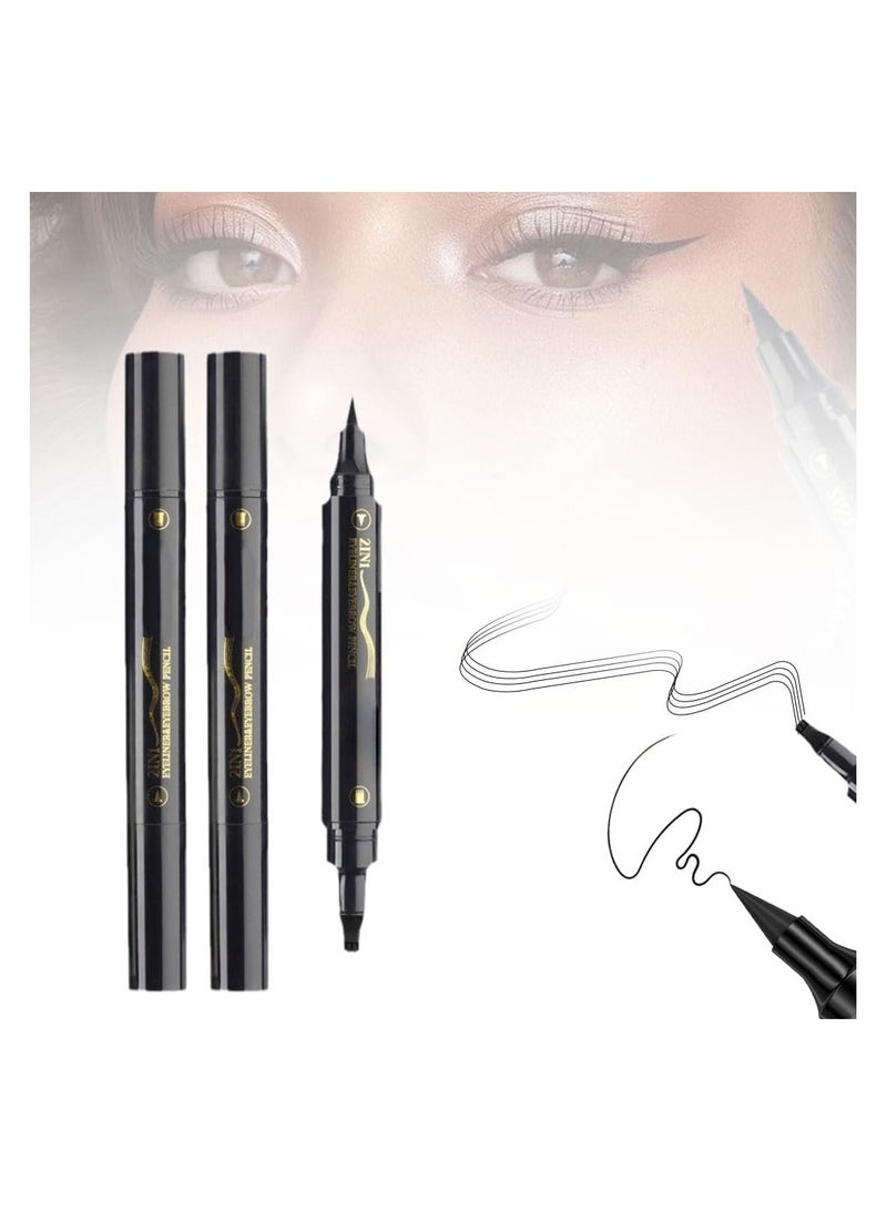 SYOSI قلم تحديد الحواجب، قلم متطور 2 في 1 مقاوم للماء وطويل الأمد، أقلام حواجب سائلة، مكياج حواجب مايكرو بليدنج للحصول على حواجب ذات مظهر طبيعي، قلم بني غامق (قطعتان) - Image 1