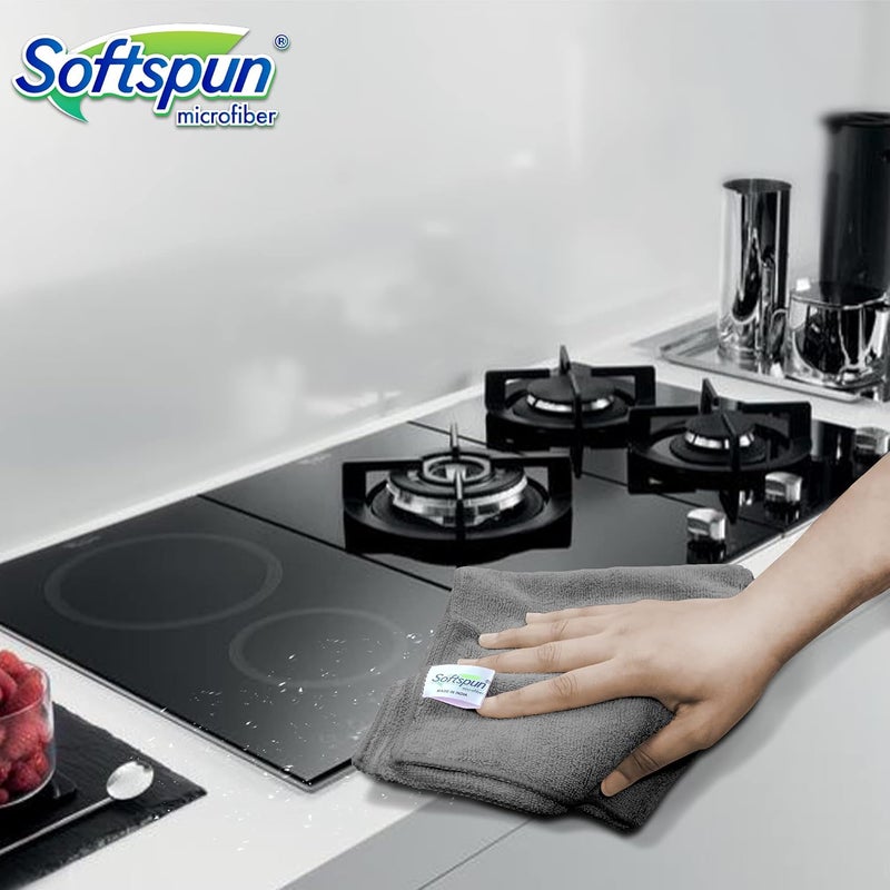 SOFTSPUN Microfiber Cloth 2 pcs 40x40 cms 340 GSM Grey Thick Lint StreakFree Multipurpose Cloths Home Kitchen Microfibre Towels for Kitchen Car Window Stainless Steel Silverware - Image 5