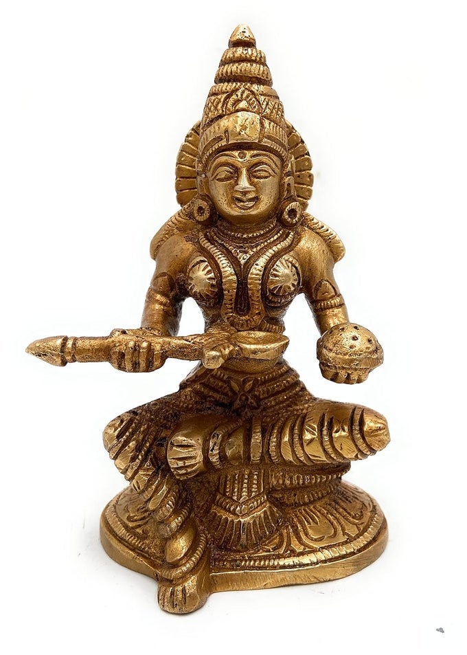 BRASS GODDESS ANNAPURNA DEVI IDOLS ANNAPORNA JI KI MURTI ANNAPOORNA MATAGOLD 5 INCH 1 PIECE