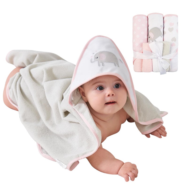 Viviland Baby Towels and Baby Wash Cloths Set Hooded Baby Towels Baby Wipes Absorbent Bath Face Towels Burp Cloths or Face Towels for Girl Boy 6-Pack Size 28 x 28 Inch(Elephant) - Image 2