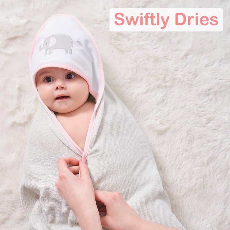 Viviland Baby Towels and Baby Wash Cloths Set Hooded Baby Towels Baby Wipes Absorbent Bath Face Towels Burp Cloths or Face Towels for Girl Boy 6-Pack Size 28 x 28 Inch(Elephant) - Image 5