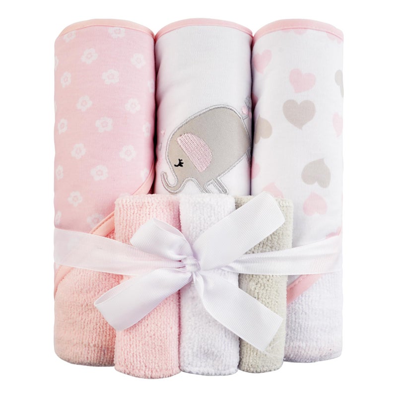 Viviland Baby Towels and Baby Wash Cloths Set Hooded Baby Towels Baby Wipes Absorbent Bath Face Towels Burp Cloths or Face Towels for Girl Boy 6-Pack Size 28 x 28 Inch(Elephant) - Image 1